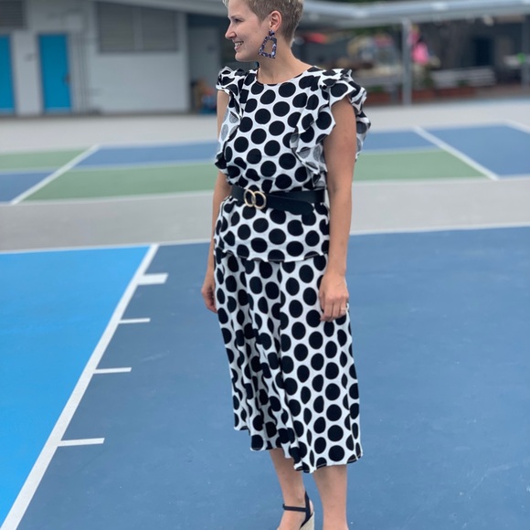 Polka Dot Ruffle Sleeve Top & Skirt Set - Picture 2 of 4